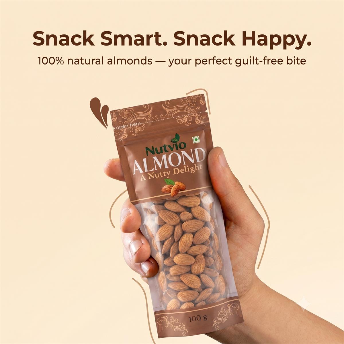 Nutvio Premium Almond Sachets — 100g