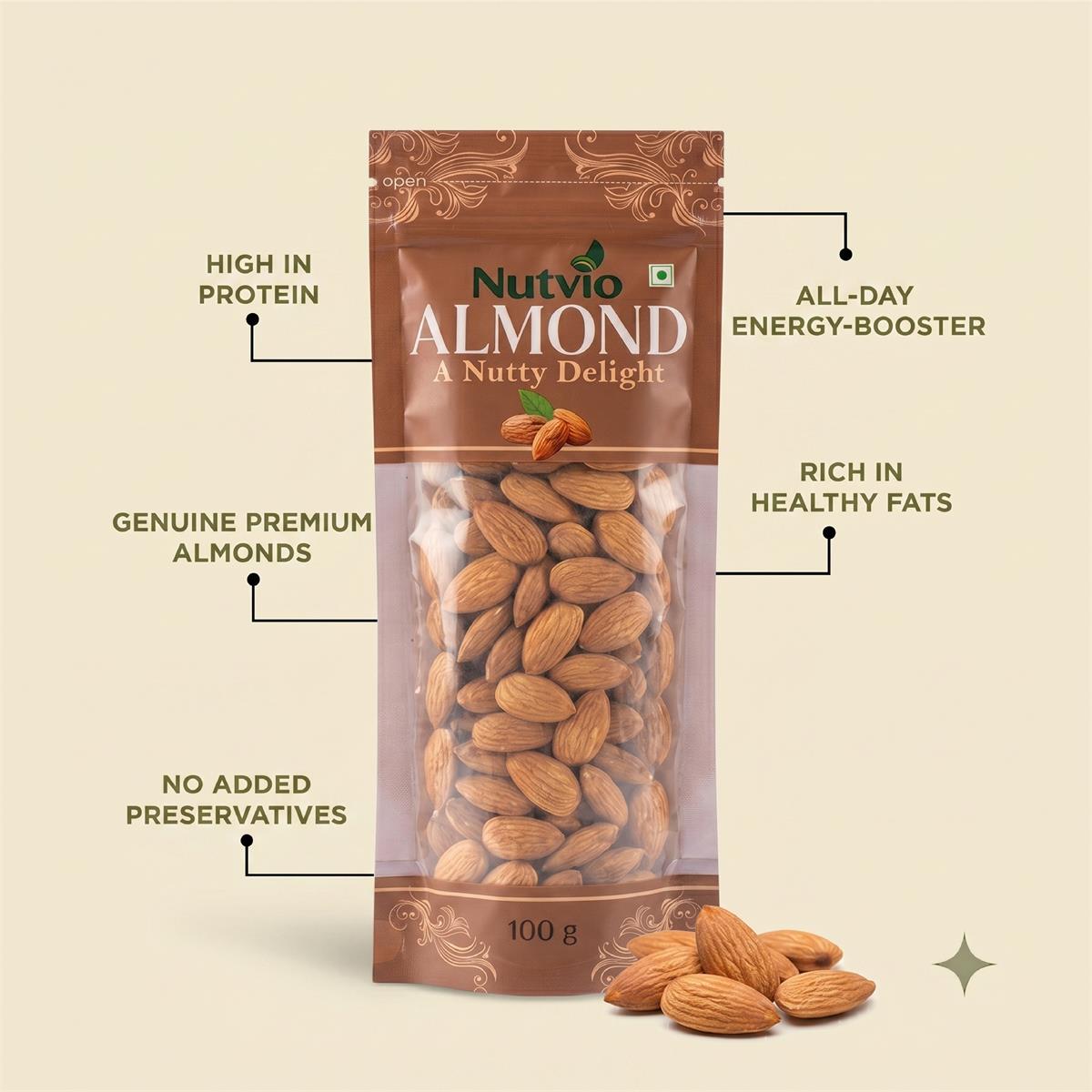 Nutvio Premium Almond Sachets — 100g