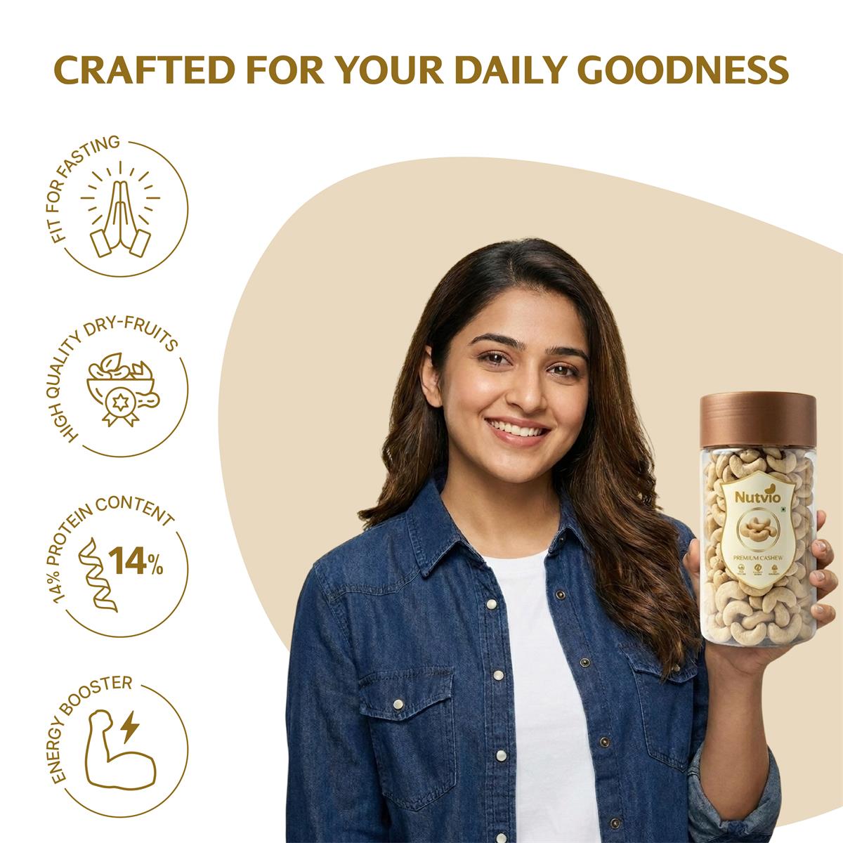Nutvio Whole Cashew Pantry Jar 500g